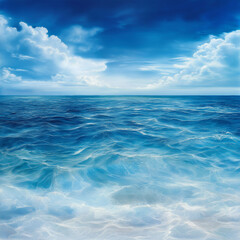 Obraz premium Serene ocean waves under bright blue sky with clouds