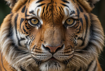 Fototapeta premium Close-up of a Tiger's Face, Showing Intensity and Detail