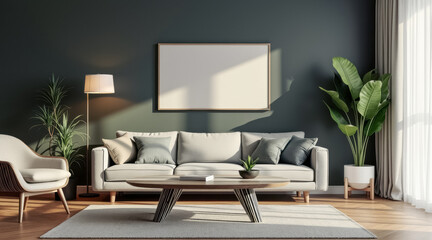 serene living room with beige sofa minimalist decor