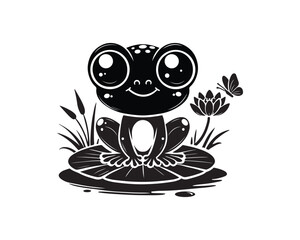 Cute Frog sitting on a lily pad vector illustration.