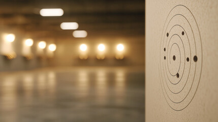 Paper Target with Bullet Holes at Indoor Shooting Range