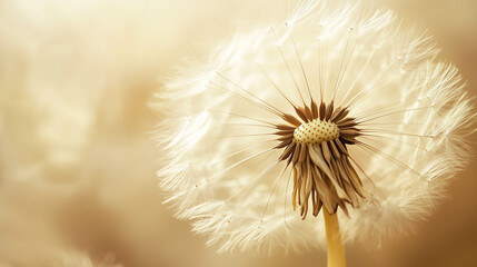 ethereal dandelion seed head in soft golden light for mindfulness visuals, inspirational designs, and wellness campaigns