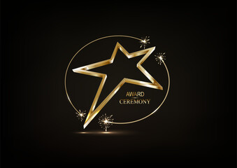 Awards nomination name podium, golden prize event, scene star ceremony. Vector