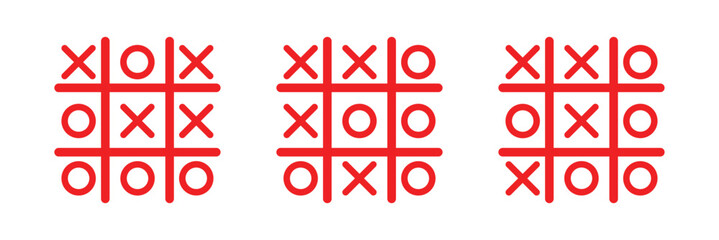 Game tic tac toe icon. Tic tac toe icon sign. Simple thin line flat symbol, Cross and tick kids game in black, O X game symbol. 