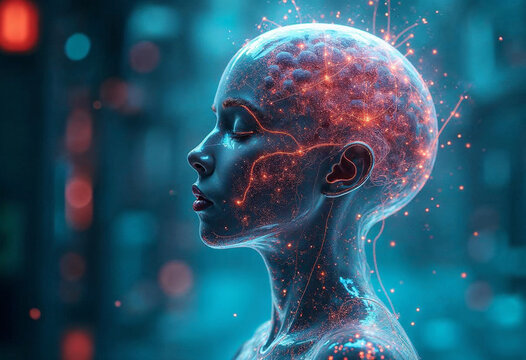 A highly realistic sci-fi artificial intelligence presented in a humanoid physics form, surrounded by swirling particles and energy fields, in a dynamic laboratory environment, generated by ai 