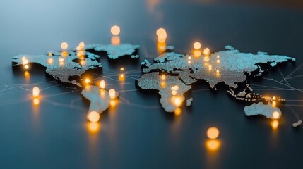 World map with glowing lines connecting major financial centers, representing global trade routes, financial transactions, and the interconnectedness of the global economy.