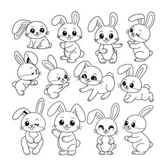 Cute bunny rabbit outline sketch vector illustration. 