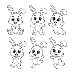 Obraz premium Cute bunny rabbit outline sketch vector illustration. 