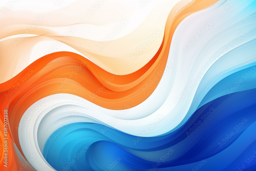 Poster flowing lines in orange, white and blue hues create a dynamic and visually appealing abstract compos