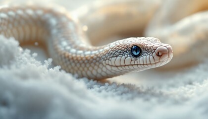 Fototapeta premium Albino Snake in Winter Wonderland: A Captivating Close-Up