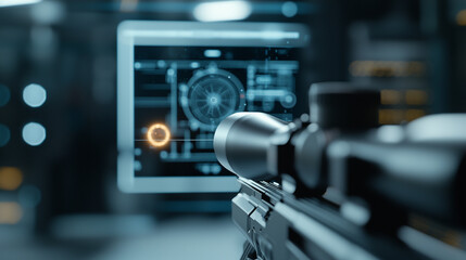 Futuristic Energy Weapon in Dimly Lit High Tech Laboratory