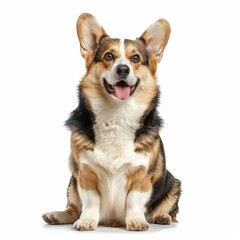 Adorable welsh corgi pembroke dog sitting on white background and looking at camera