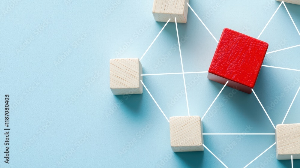 Aufkleber creative connection concept with red block and white lines on light blue background