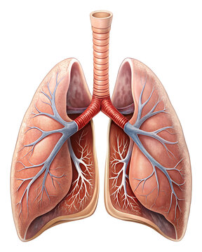 human lungs anatomy in blue on white background