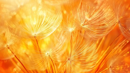 Golden dandelion seed heads close-up.