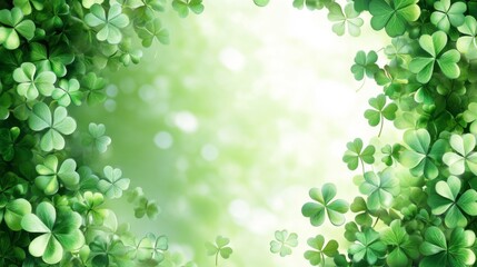 Fototapeta premium Lush Green Clover Leaves Frame A Spring Background