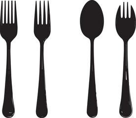 Cutlery, fork, spoon, knife silhouette black and white design 