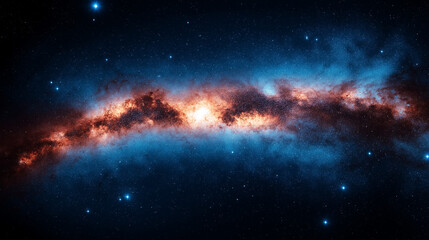 Fototapeta premium luminous stretch of the milky way glowing in vivid orange and blue, perfect for space documentaries, scientific visualizations, and educational astronomy materials