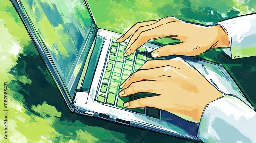 Aufkleber hands typing on a laptop computer