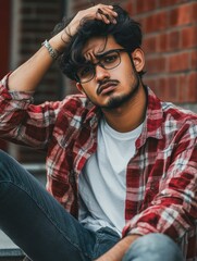 Obraz premium Contemplative Youth with Glasses
