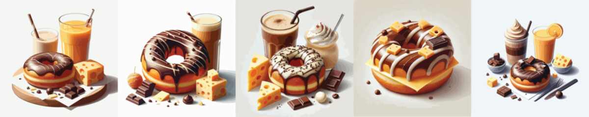 vector set of sweet cronut dishes