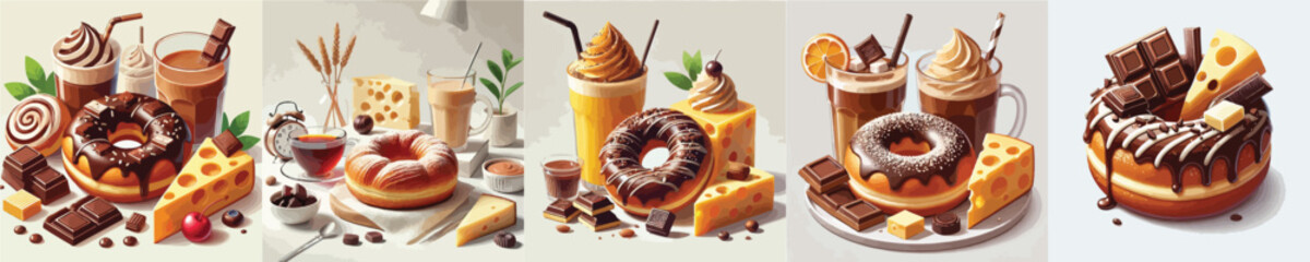 vector set of sweet cronut dishes