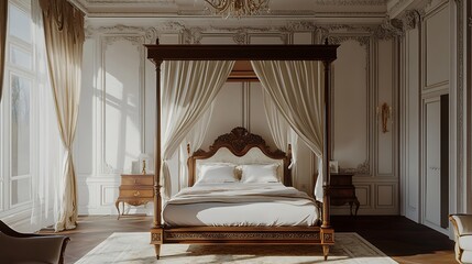 Luxury suite with a grand four-poster bed and intricate moldings 