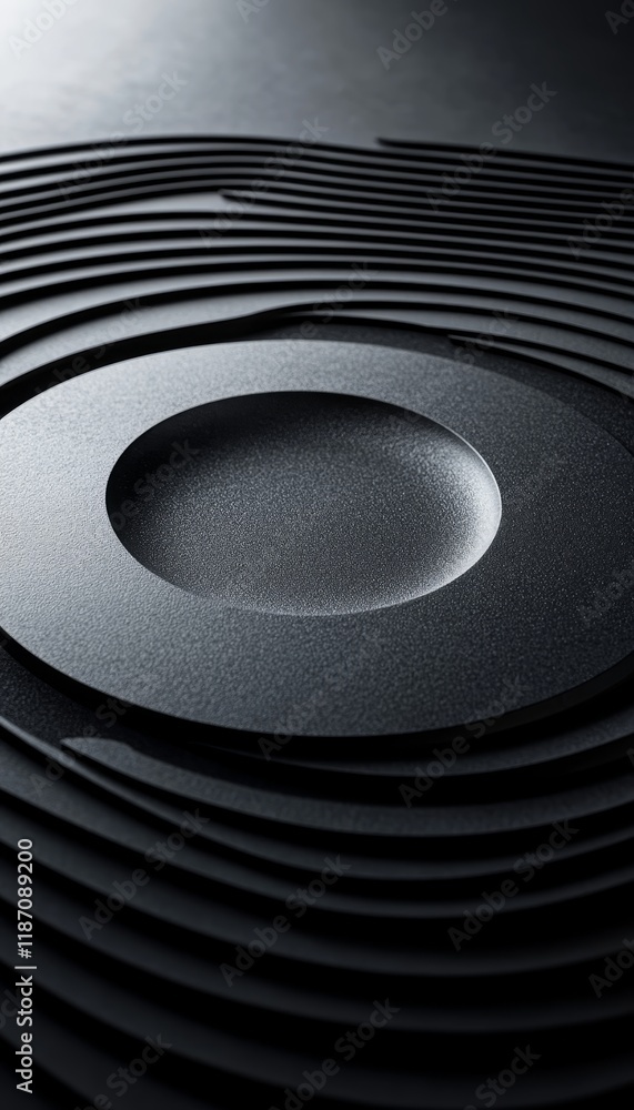 Poster abstract black textured surface with fluid pattern of lines and swirls, close up shot