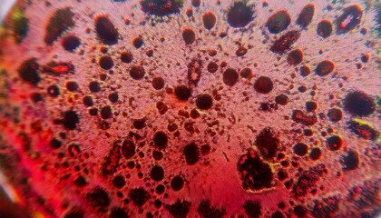 Microscopic image of virus particles multiplying within droplets