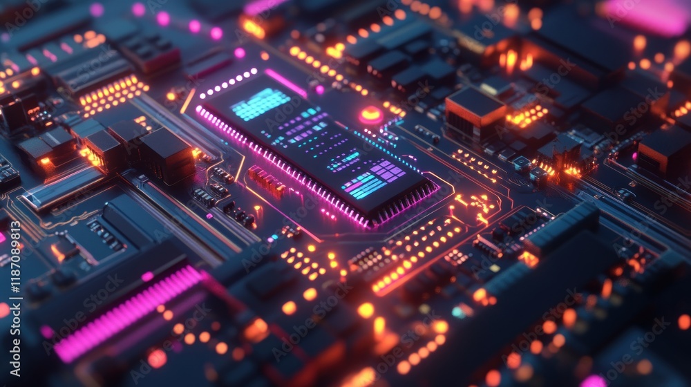 Aufkleber Illuminated Circuit Board Shows Advanced Computer Processor