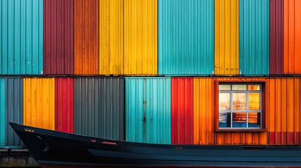 Colorful Shipping Containers With A Boat And Window
