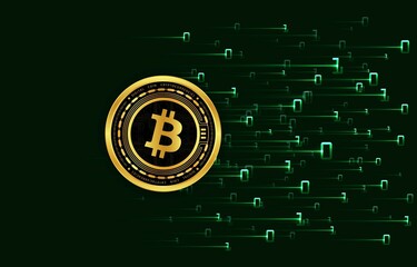 images of the bitcoin-btc logo on a digital background. 3d illustrations.