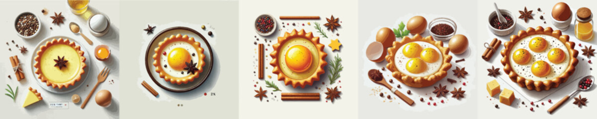 vector set of delicious egg tart dishes