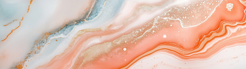 Obraz premium Banner or header with elegant abstract fluid marble design in soft coral and blue tones with golden accents for modern decor, artistic backgrounds, or luxury themes