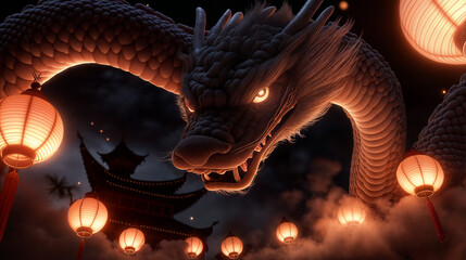 Obraz premium Chinese New Year 2025: Year of the Wood Snake Celebration Illustration