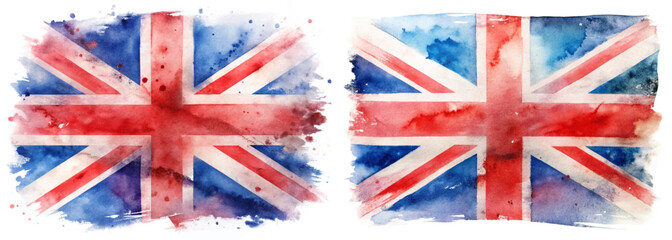 British flag watercolor, vibrant colors, artistic design, textured background, patriotic theme, creative illustration.