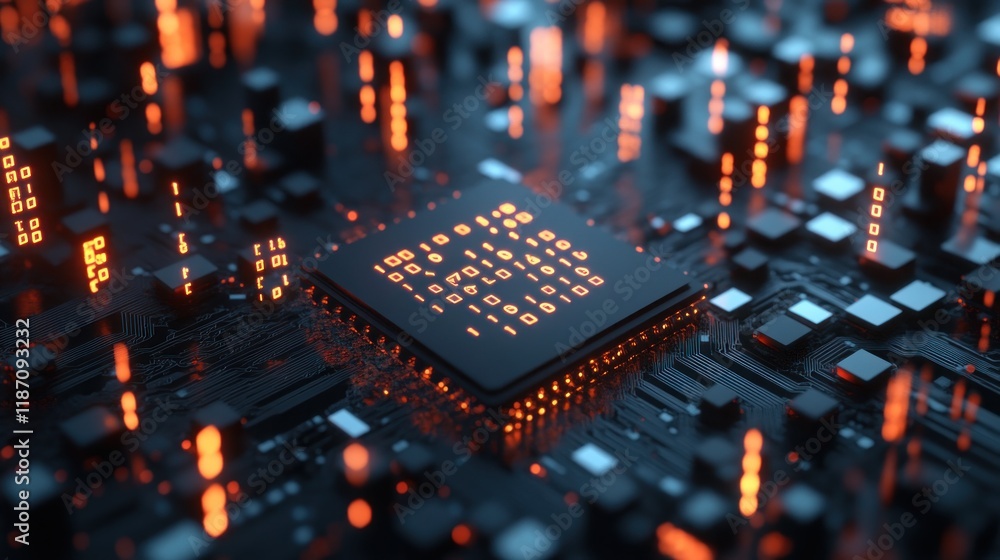 Poster Illuminated Central Processing Unit On Circuit Board