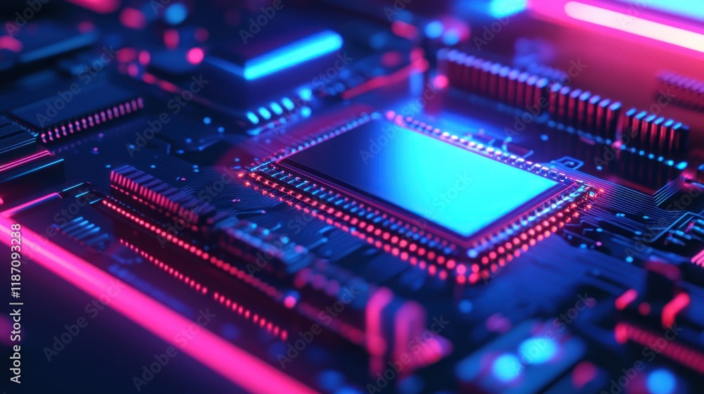 Poster illuminated circuit board showing central processing unit