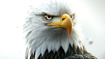 Fototapeta premium A majestic bald eagle with sharp eyes and detailed feathers, its powerful beak highlighted on a pure white background