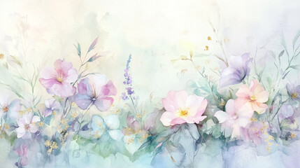 Fototapeta premium light soft floral abstract background with soft and pastel watercolor stains, Luxurious and soft color Watercolor Flower, floral background with watercolor soft pastel flowers and watercolor stains.