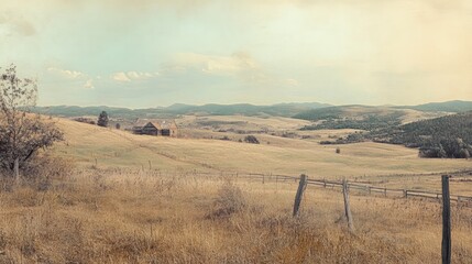 Rustic Cabin on a Golden Hillside Landscape