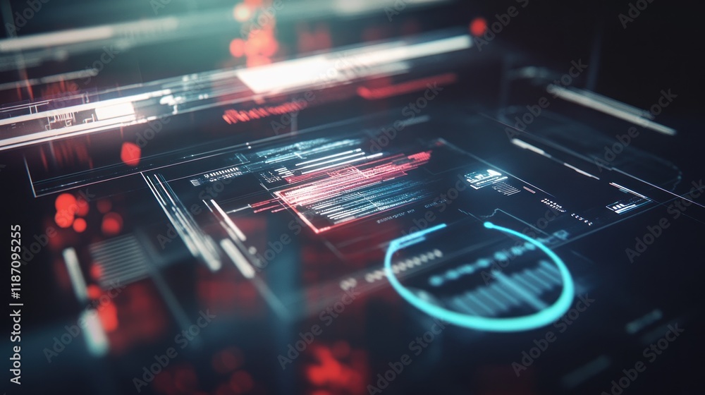 Poster Abstract Digital Interface Showing Data Streams and Graphs