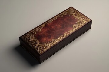 Fototapeta premium Ornate dark brown wooden box with gold detailing, elegant and luxurious design.