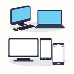 Desktop  PC Laptop Mobile Phone  Realistic Modern Device Mockup Set items Template Vector illustration design.
