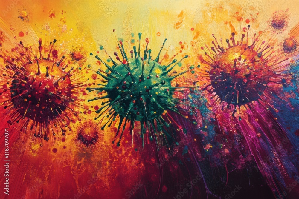 Aufkleber Antibodies engaging with viruses in a vibrant depiction of immune response. Generative AI