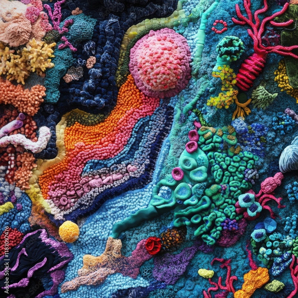Leinwandbilder Bacteria forms create a vibrant and intricate background with diverse textures and colors. Generative AI