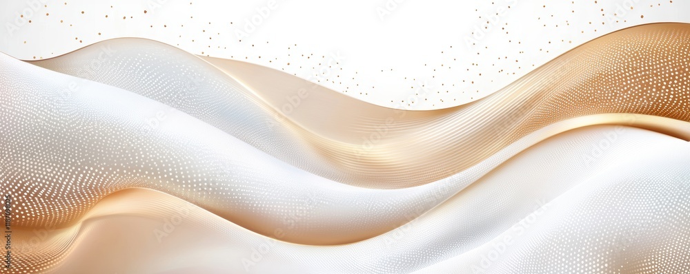 Poster a serene wave of soft fabrics in white and beige tones, creating a smooth and elegant visual flow.