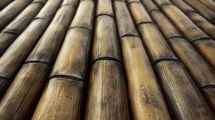 Close-Up View of Dark Brown Bamboo Poles Arranged in Parallel Lines