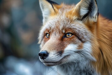 red fox gazing with golden eyes outdoors in crisp morning light closeup featuring vivid fur texture concept of wildlife conservation photography