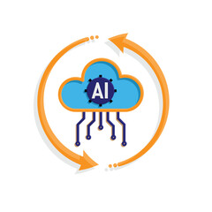 ai icon. Cloud Computing with arrow circle, icons include network, Download and Upload. for computers, technology. colored flat design style. vector design template
